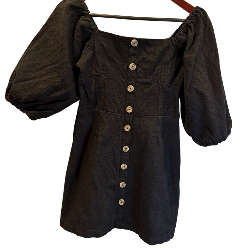 Billabong Black Button-Down Puff Sleeve‎ Mini Dress size Small